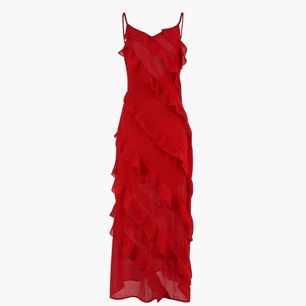 Commense Elegant Red Ruffle Dress - Picture 1 of 8